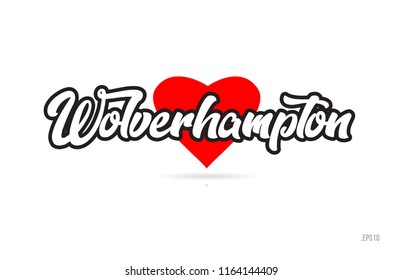 wolverhampton city text design with red heart typographic icon design suitable for touristic promotion
