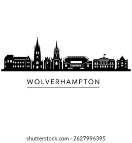 Wolverhampton UK Skyline Silhouette with Cityscape.