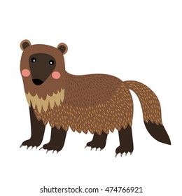 Wolverine animal cartoon character isolated on white background.