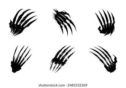 Wolverine Animal Claw Vector Silhouette Set, Wolverine Claws black clip art bundle