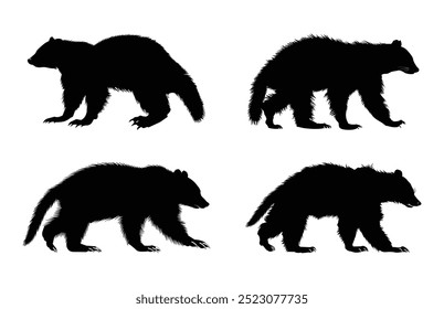 Wolverine Animal Silhueta Vetor Conjunto, Wolverine Preto Clipart Pacote