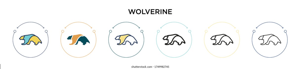 Wolverine icon in filled, thin line, outline and stroke style. Vector illustration of two colored and black wolverine vector icons designs can be used for mobile, ui, web