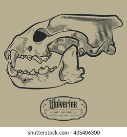 Wolverine Skull Engraving Style Etching Label
