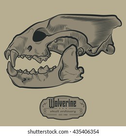 Wolverine Skull Engraving Style Etching Label