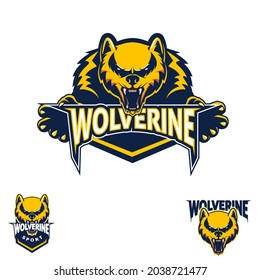 Ilustración vectorial del símbolo deportivo Wolverine. el feroz lobo animal no conoce miedo. para el equipo de soport o esport, elemento de diseño o cualquier otro propósito.