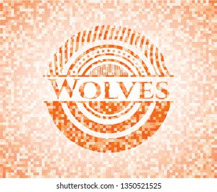 Wolves abstract emblem, orange mosaic background