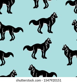 Wolves animals seamless pattern on blue background . Concept for print, web design, cards, textile 