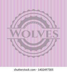 Wolves badge with pink background. Vector Illustration. Detailed.