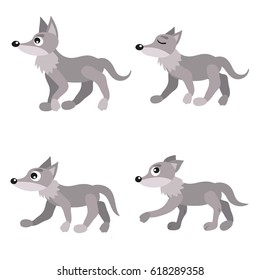 Wolves - cartoon flat style set. Vector collection.