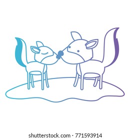 wolves couple over grass in degraded blue to purple color contour