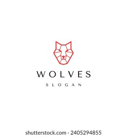 Wolves head line art logo design template