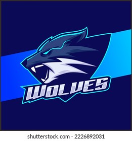 wolves head mascot esport logo design, wolf character for sport and gaming logo