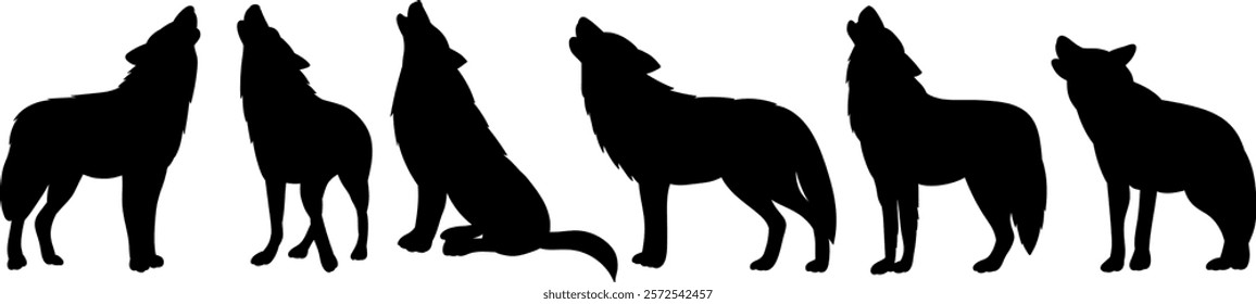 wolves howling black silhouette vector