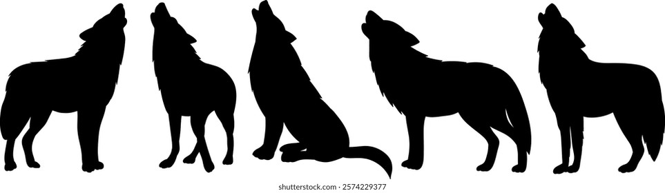 wolves howling black silhouette vector