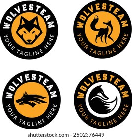 wolves logo illustration, editable wolf team logo. set of head wolf silhouette logo design vector