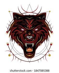 wolves logo vector with sacred symbol.