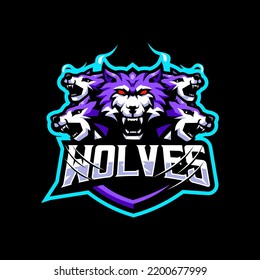 Wolves Mascot Logo Design for eSport Gaming. Angry Wolf in Shield for Emblem Badge Team Club