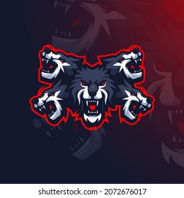 Wolves Mascot Logo Design Vector Illustration for eSports Team. Five Head Wolf