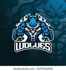 wolves mascot logo design vector with modern illustration concept style for badge, emblem and t shirt printing. angry wolves illustration for sport and esport team.