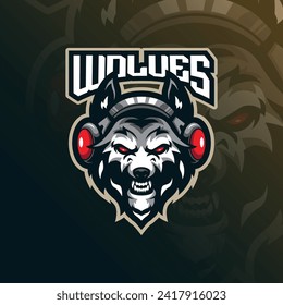 Wolves mascot logo design vector with modern illustration concept style for badge, emblem and t shirt printing. Wolves head gamer illustration for sport an esport team.