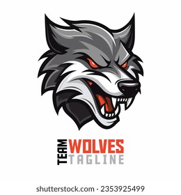 Logo de la mascota Wolves: Ilustración vectorial llamativa aislada, perfecta para salidas de juego Emblema y diseños de camisetas