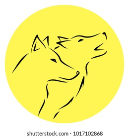 Wolves with moon.
