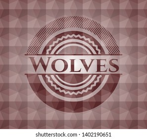 Wolves red seamless badge with geometric background.