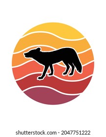 Wolves Retro Sunset Design template. Vector design template for logo, badges, t-shirt, POD and book cover. Isolated white background.