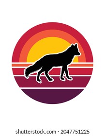 Wolves Retro Sunset Design template. Vector design template for logo, badges, t-shirt, POD and book cover. Isolated white background.