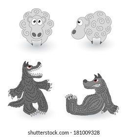 Wolves and Sheep set on white background