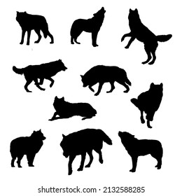 wolves silhouette vector isolated on white background