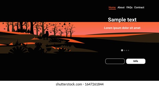 wolves silhouettes escaping from forest fires in australia wildfire birds flying over bushfire burning trees natural disaster concept intense orange flames horizontal copy space vector illustration