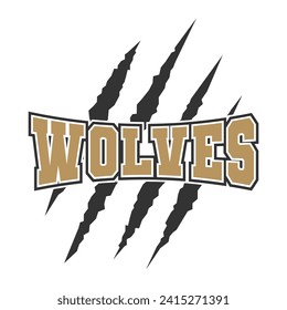 Wolves sport mascot emblem animal scratch claw stripes spirit school team.