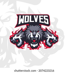 Wolves Sports Mascot Logo Design Illustration Vector