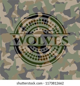 Wolves written on a camo texture