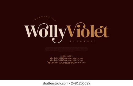 Wolyviolet premium luxury elegant alphabet letters and numbers. Vintage wedding typography classic serif font decorative vintage retro. creative vector illustration