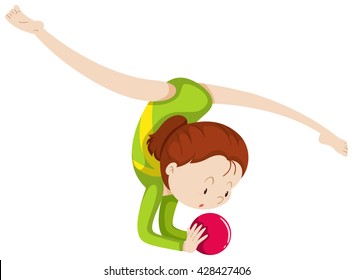 Woma doing gymnastics with red ball illustration