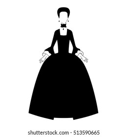 Woman In 18th Century Dress Silhouette Vector Illustration.