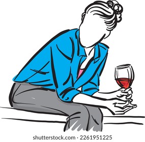 woman 2 drinking glass of wine drink problems concept vector illustration