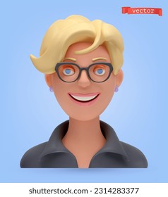 avatar 3d de mujer, icono de la caricatura vectorial