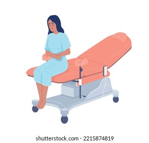 Woman with abdominal pain visiting gynecologist semi flat color vector character. Editable figure. Full body person on white. Simple cartoon style illustration for web graphic design and animation