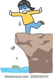 A woman about to fall off a cliff near the sea