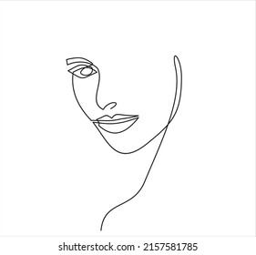 Woman Abstract Face One Line Drawing. Female Portrait Minimalist Style. Modern Minimal Print. Trendy Illustration for Cosmetics. Continuous Line Art. Fashion Minimal Print. Beauty Logo. Vector