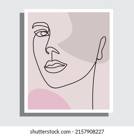 Woman abstract face one line drawing. Female portrait minimalist style. Modern minimal print. Trendy Illustration for cosmetics. Continuous line art. Fashion minimal print. beauty logo. vector