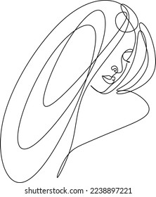 Woman abstract face, one line drawing. Hand drawn outline illustration. Continuous line. Portret female. Vector illustration