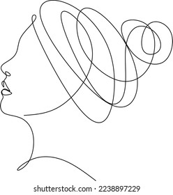 Woman abstract face, one line drawing. Hand drawn outline illustration. Continuous line. Portret female. Vector illustration