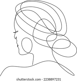Woman abstract face, one line drawing. Hand drawn outline illustration. Continuous line. Portret female. Vector illustration