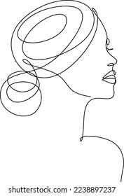 Woman abstract face, one line drawing. Hand drawn outline illustration. Continuous line. Portret female. Vector illustration