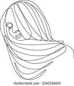 Woman abstract face, one line drawing. Hand drawn outline illustration. Continuous line. Portret female. Vector illustration