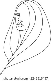 Woman abstract face, one line drawing. Hand drawn outline illustration. Continuous line. Portret female. Vector illustration